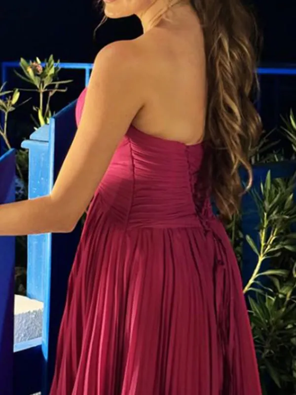 Simple Sweetheart Sleeveless A-line Satin Long Evening Prom Dresses Online, OLP676