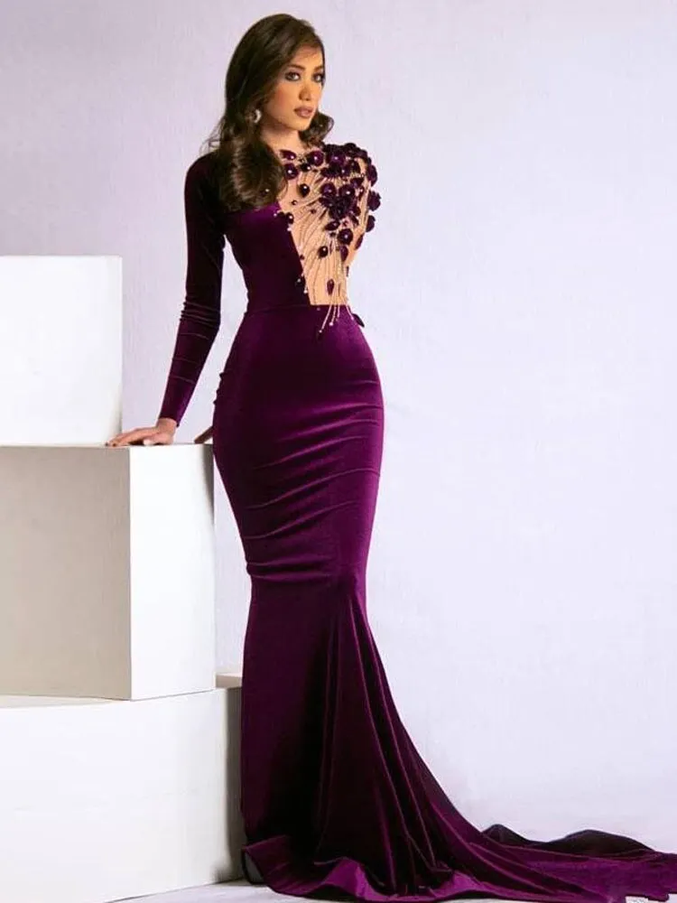 Smileven Caftan Purple Velvet Long Sleeve Dress