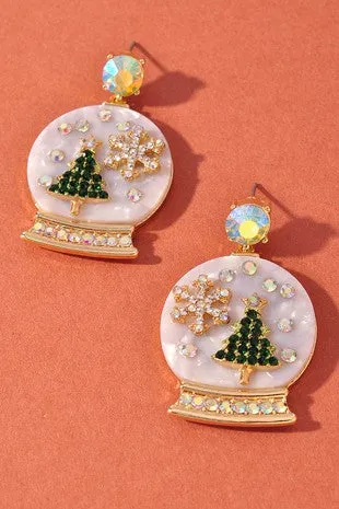 Snow Globe Rhinestone Earrings
