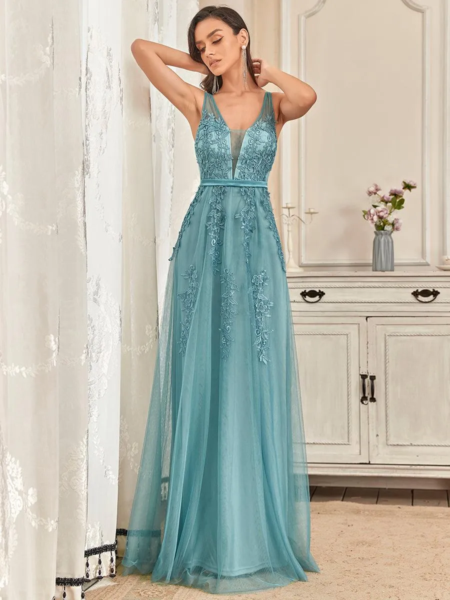 Taille personnalisée robe de soirée élégante sans manches en tulle fluide