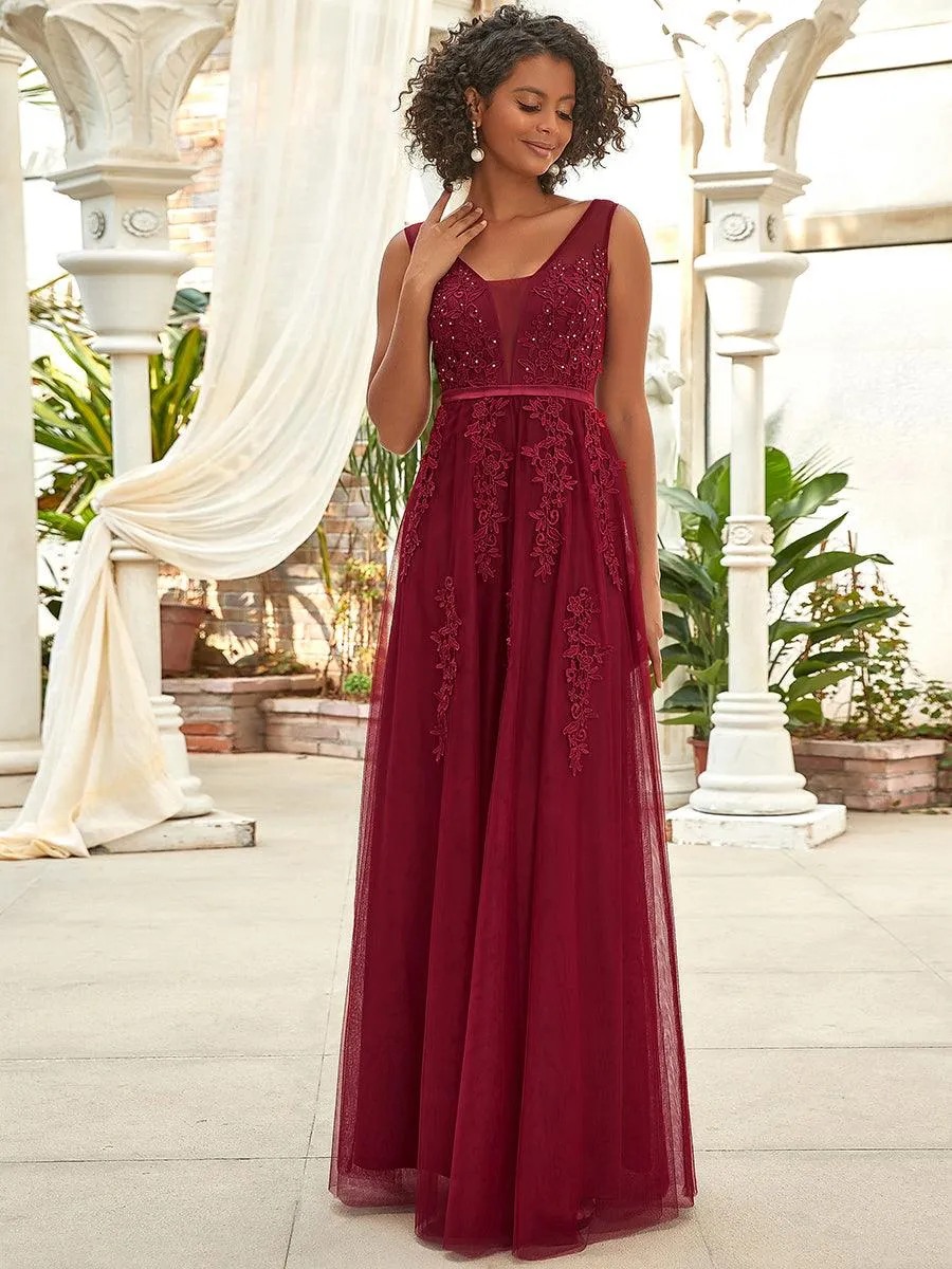 Taille personnalisée robe de soirée élégante sans manches en tulle fluide