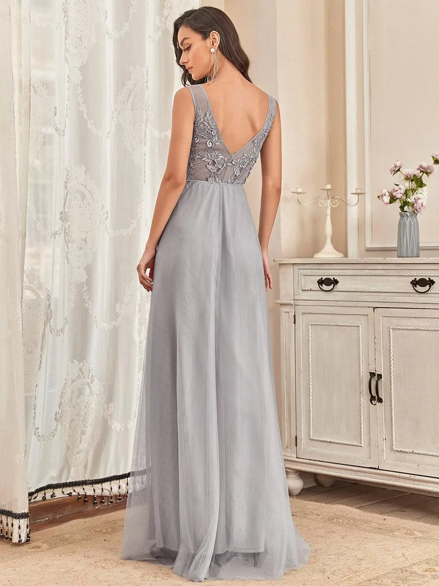 Taille personnalisée robe de soirée élégante sans manches en tulle fluide