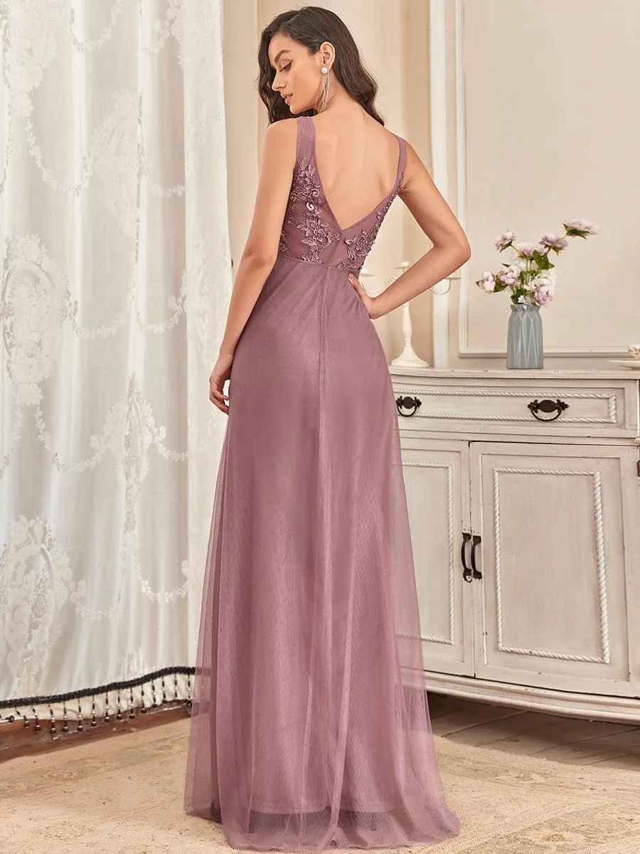 Taille personnalisée robe de soirée élégante sans manches en tulle fluide