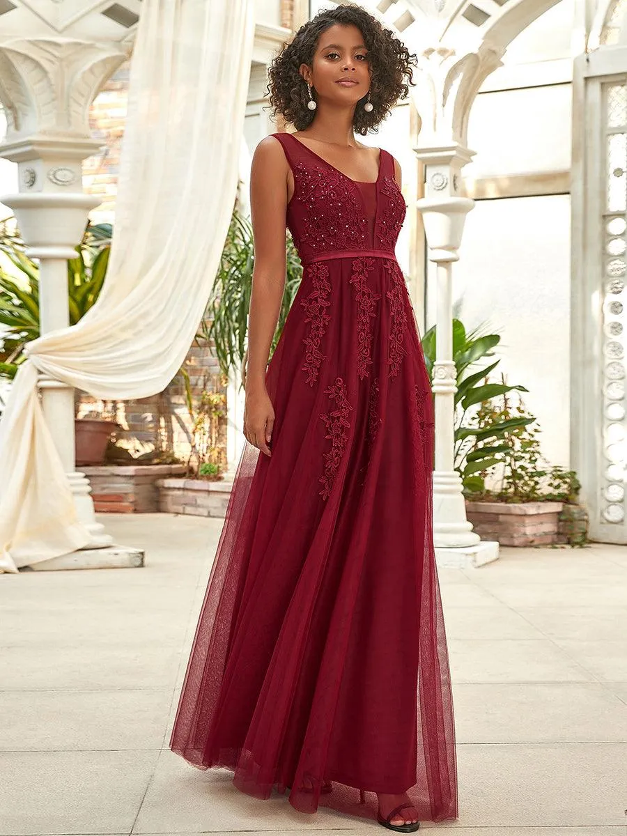 Taille personnalisée robe de soirée élégante sans manches en tulle fluide