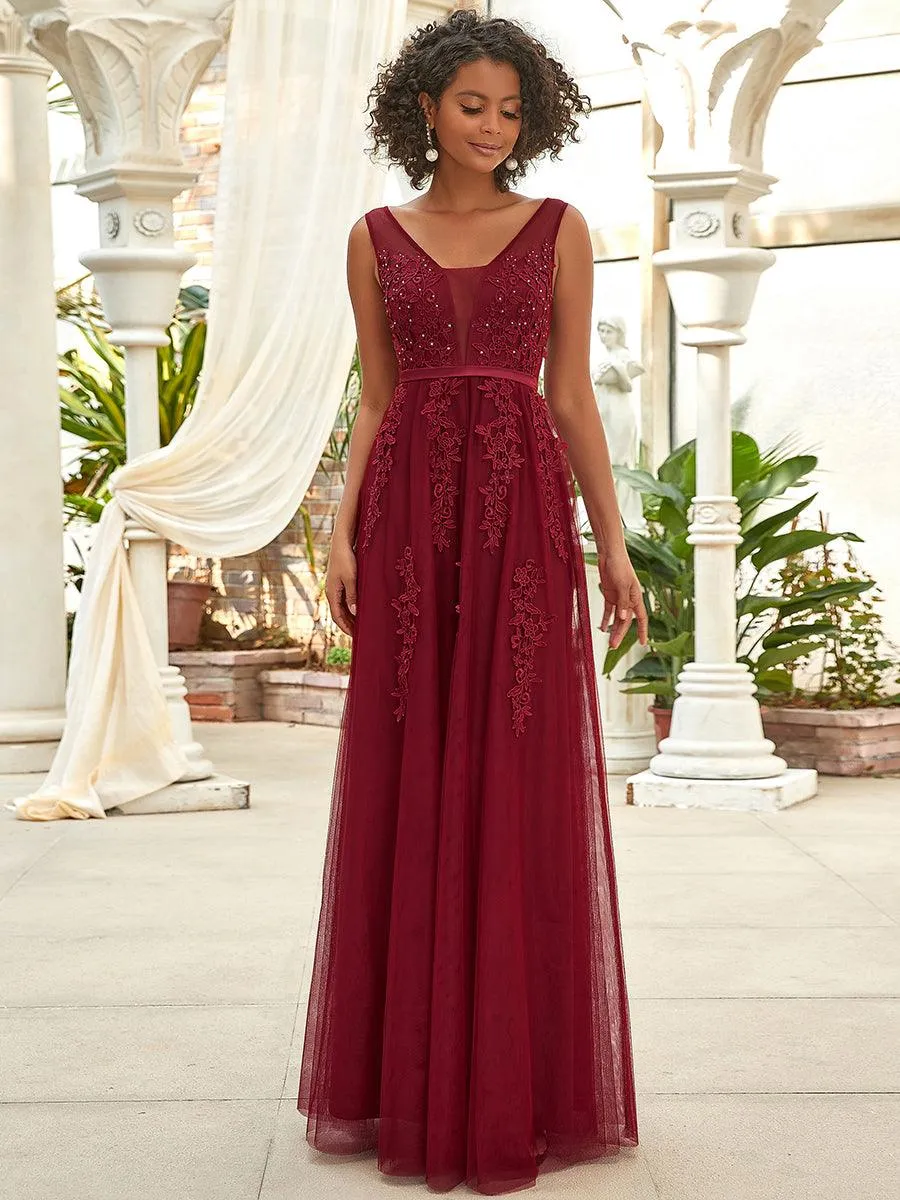 Taille personnalisée robe de soirée élégante sans manches en tulle fluide