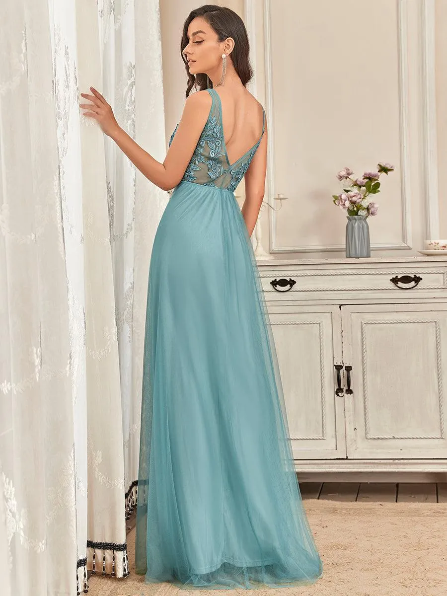 Taille personnalisée robe de soirée élégante sans manches en tulle fluide