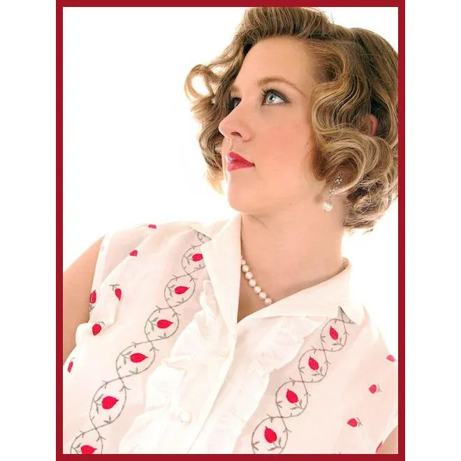 Vintage Blouse  Rhoda Lee Cotton Print Rosebuds 1950s M VLV