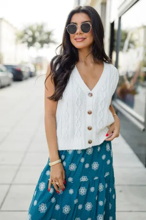 Weather It Together Ivory Cable Knit Sweater Vest