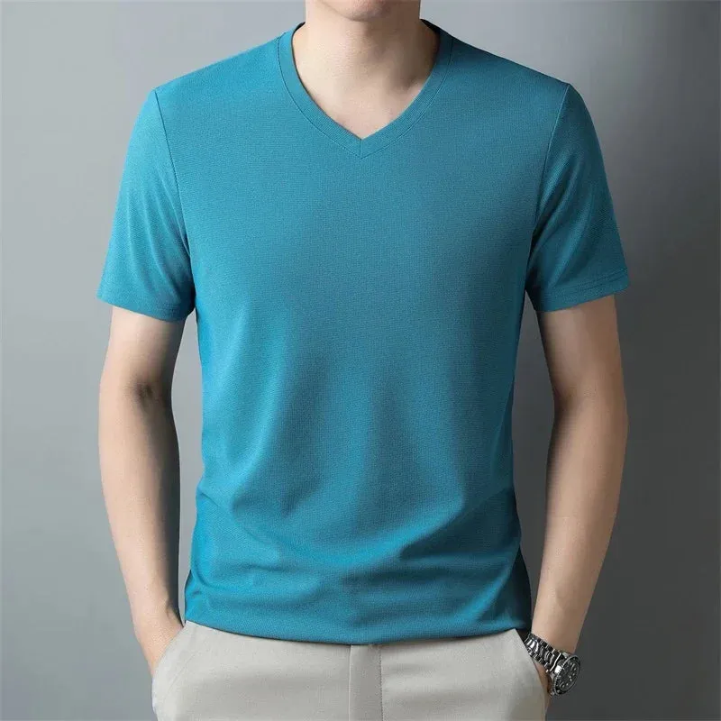 West Louis™ Men's Waffle V Neck Short Sleeved Summer Comfortable Tee