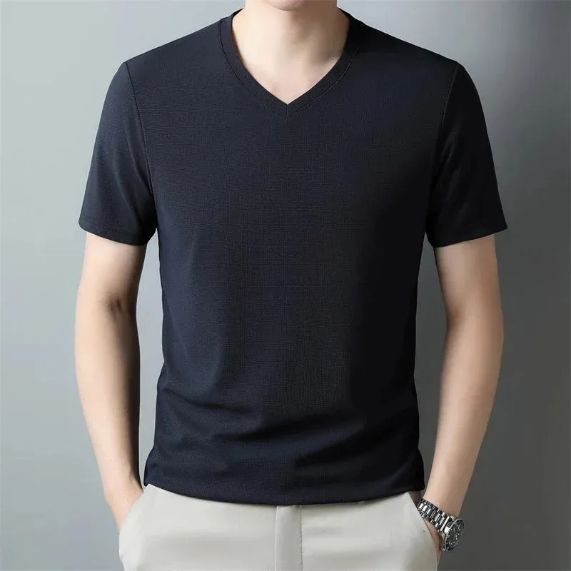 West Louis™ Men's Waffle V Neck Short Sleeved Summer Comfortable Tee