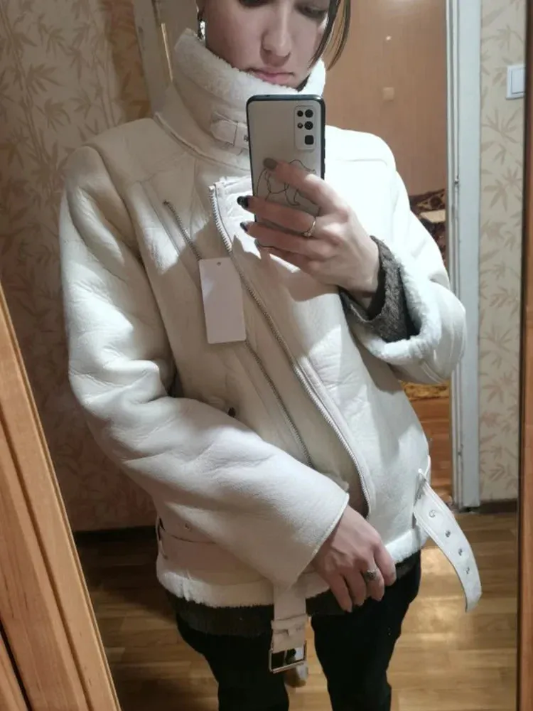 Winter Coats Women Thickness Faux Leather Fur Jacket Aviator Outwear