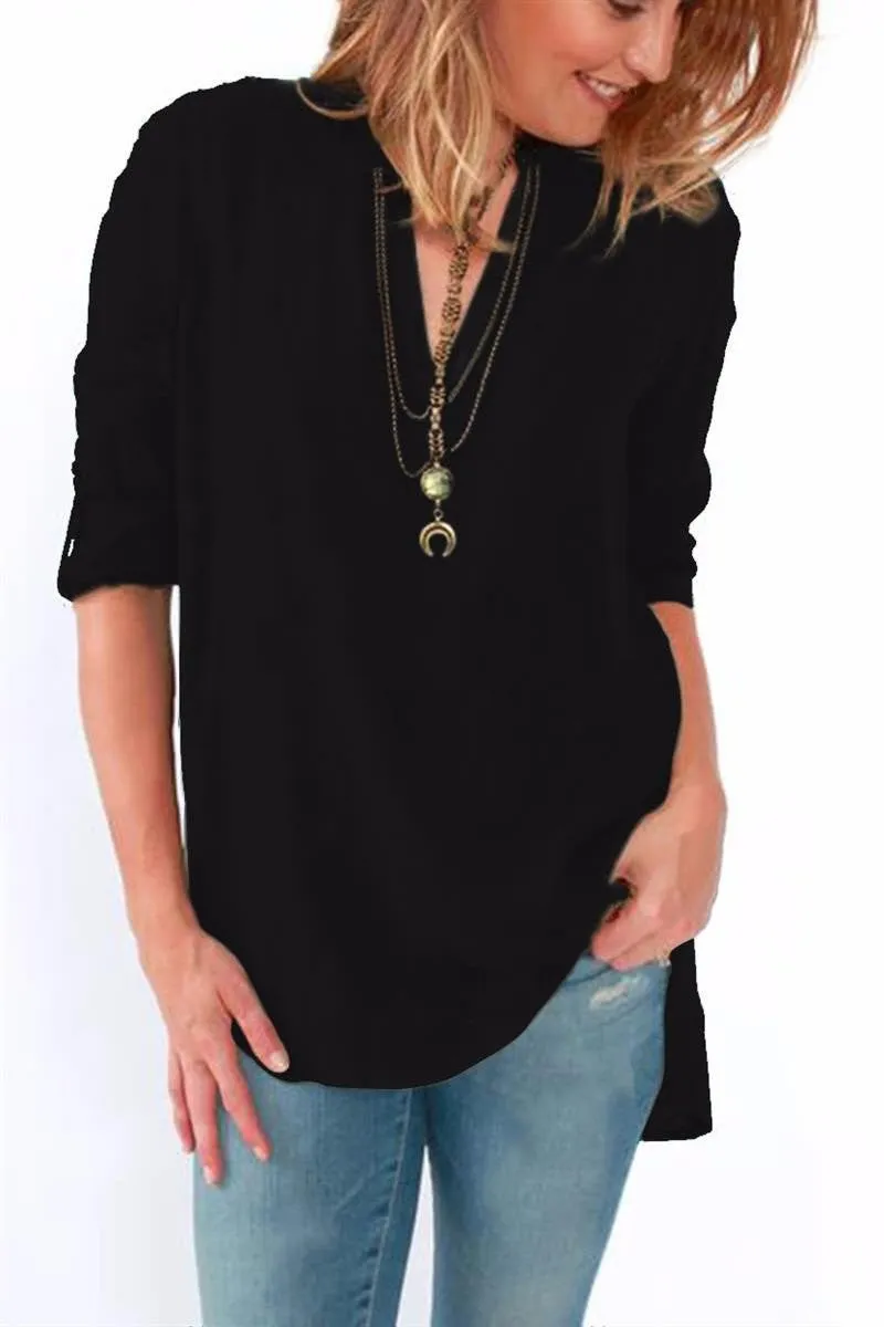 Women Blouses Long Sleeve Shirts Solid V-neck Vintage Shirt Wild Casual Loose Blouse Ladies Tops Plus Size LJ5189A