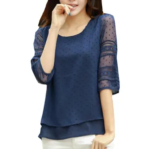 women lace half sleeve chiffon blouses shirts women tops Plus size 4XL women clothes