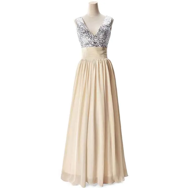 Women's Long Formal Sequin Chiffon Evening Prom Dress