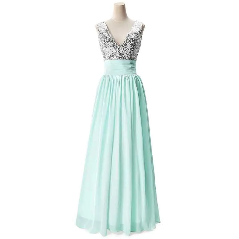 Women's Long Formal Sequin Chiffon Evening Prom Dress