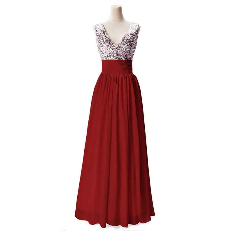 Women's Long Formal Sequin Chiffon Evening Prom Dress