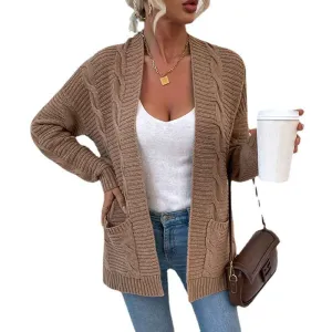 Women's Open Front Cardigan Sweaters Fashion Button Down Cable Kint Chunky Outwear Winter Coats K076