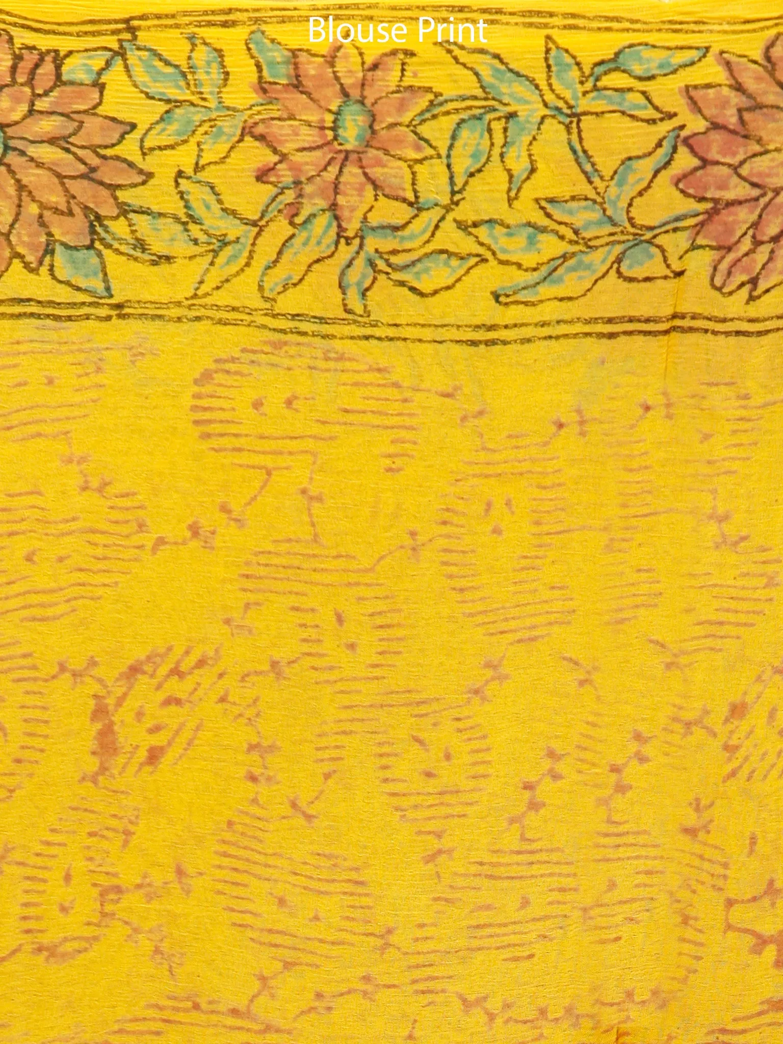 Yellow Rust Hand Block Printed Chiffon Saree with Zari Border - S031703296